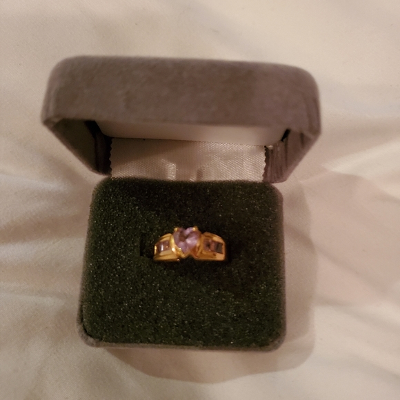 925 silver Gold Tone Amethyst & CZ  Heart Ring - Picture 2 of 5
